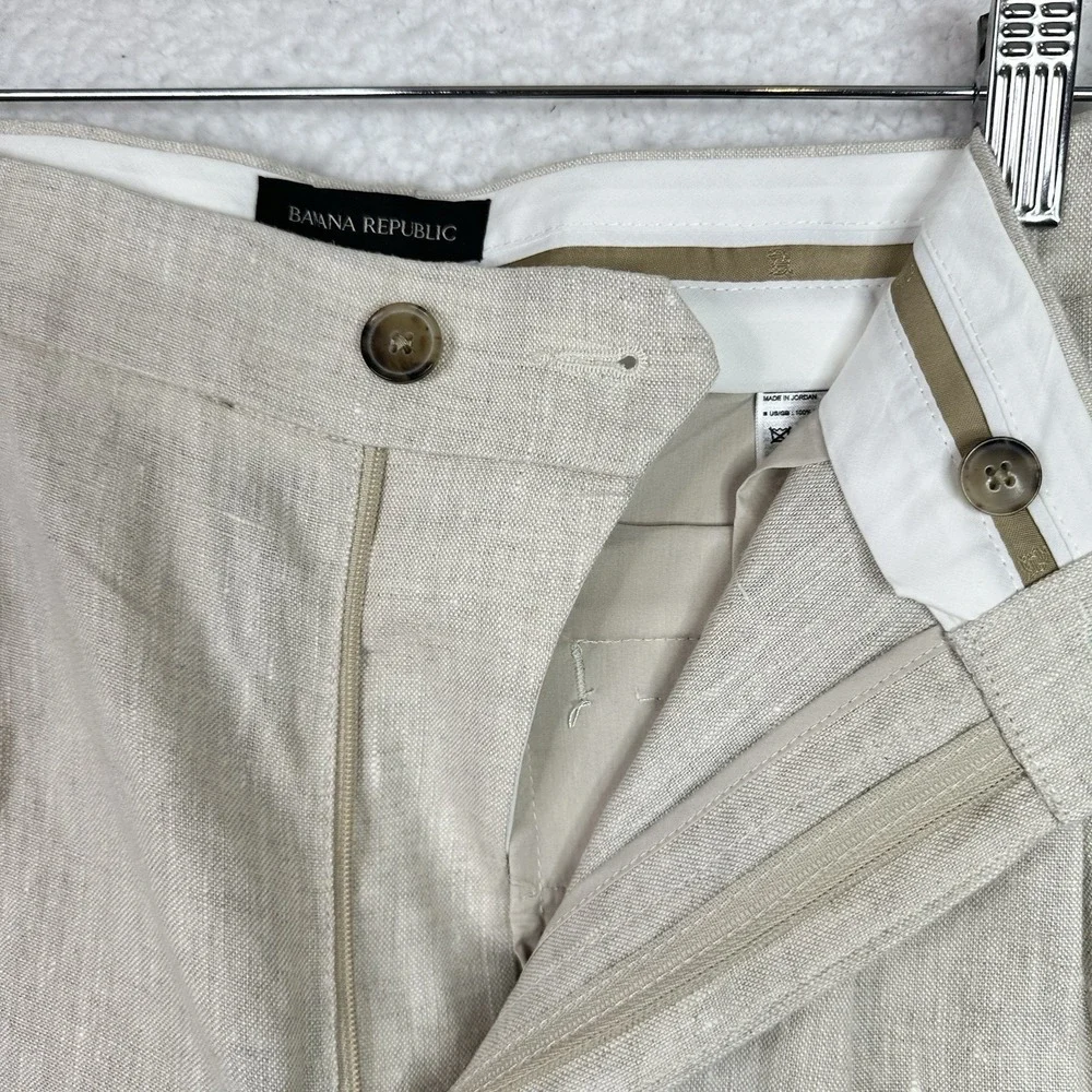 Banana Republic 100% Linen Pleated Wide Leg Pants Women's Natural Beige 12 Long